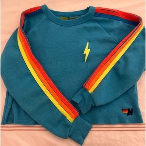 Cropped blue neon striped Aviator nation sweater